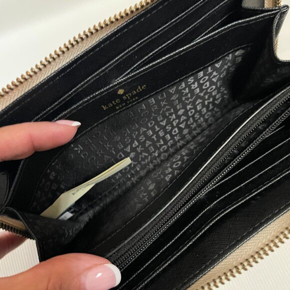 Kate Spade Laurel Way Neda Beige and Black Leather Zip Around Wallet - Picture 6 of 14